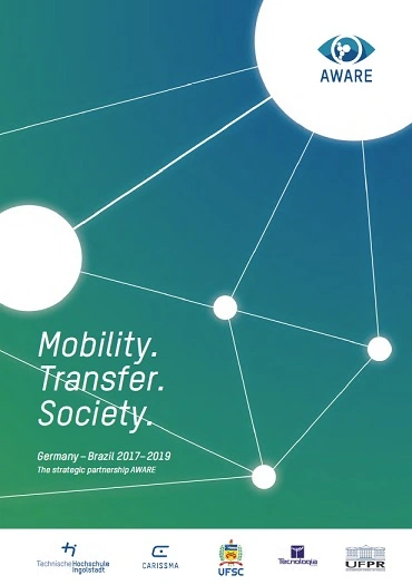 Das Bild zeigt das Cover der AWARE-Publikation "Mobility. Transfer. Society." 