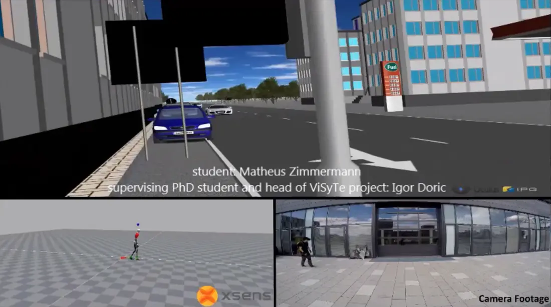 The picture shows simulations of traffic situations with pedestrians.